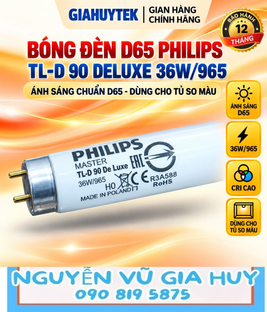 Bóng đèn Philips MASTER TL-D 90 De Luxe 36W/965 dùng đối chiếu nguồn so màu D65